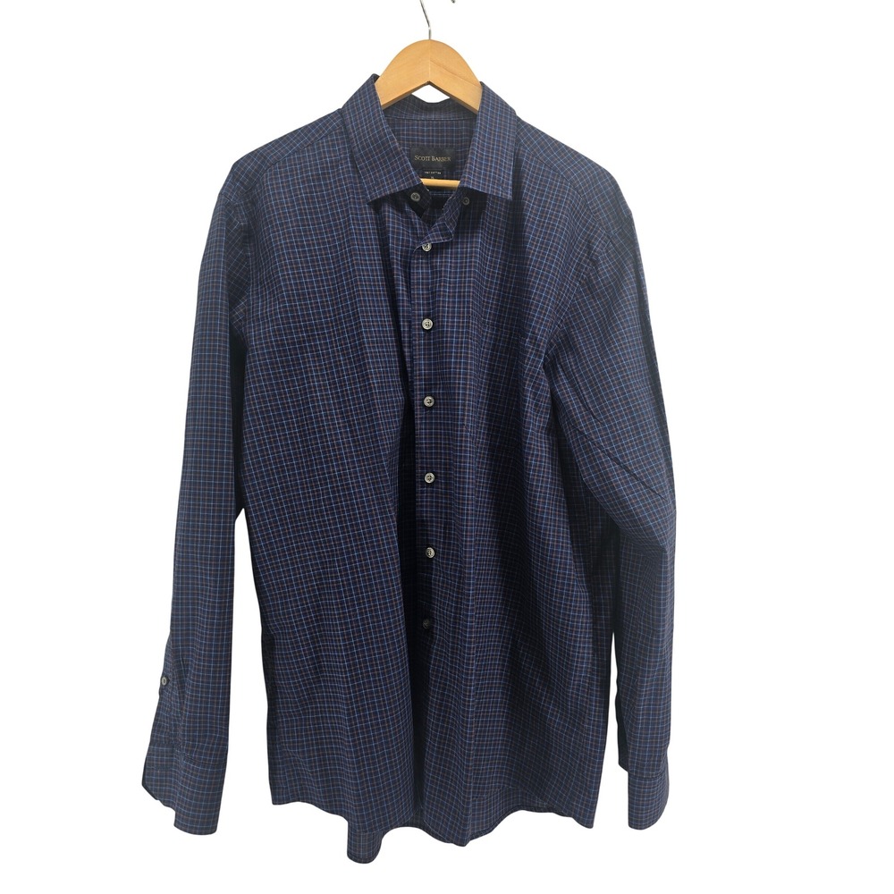 Scott Barber Shirt Mens XL Plaid Blue Long Sleeve Button Down EUC